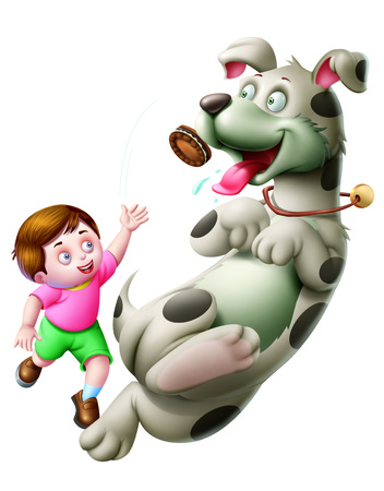A Boy Feeding a Dogの写真素材