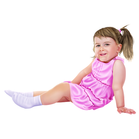 Little funny sitting girl isolatedの写真素材