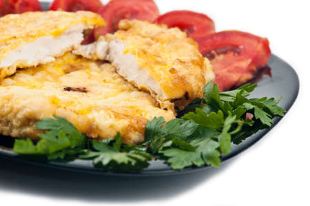 Chicken schnitzel closeup.の写真素材