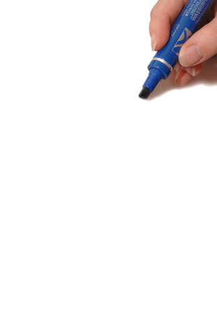 Blue Marker on white sheetの写真素材