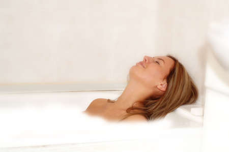Model in bubble bathの写真素材
