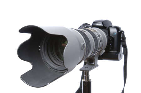 Zoom Lens & Digital Camera on whiteの写真素材