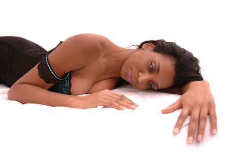 Black fashion model pictured on whiteの写真素材