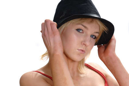Blonde Fashion Model with Hatの写真素材