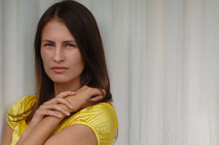Supermodel gazes wistfully off cameraの写真素材