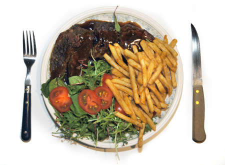Steak, Salad and Friesの写真素材