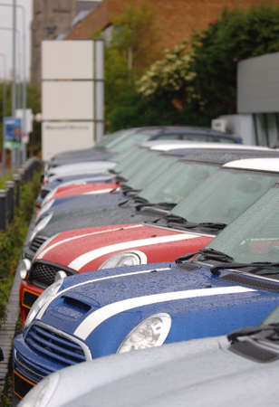 Cars lined up in a rowのeditorial素材