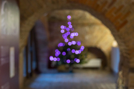Christmas tree blurred holiday backgroundの写真素材
