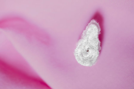 Conceptual photograph of a drop of milk or colostrum made of textile material, representing the...