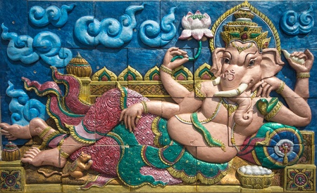 Ganesha concrete stucco on the wallの写真素材