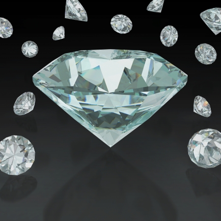 3D illustration of diamond on black backgroundの写真素材