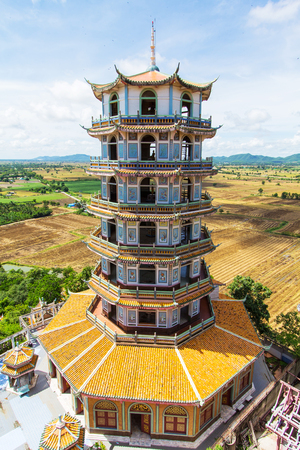 Chinese-style pagoda  at temple in Kanchanaburi, Thailand の写真素材