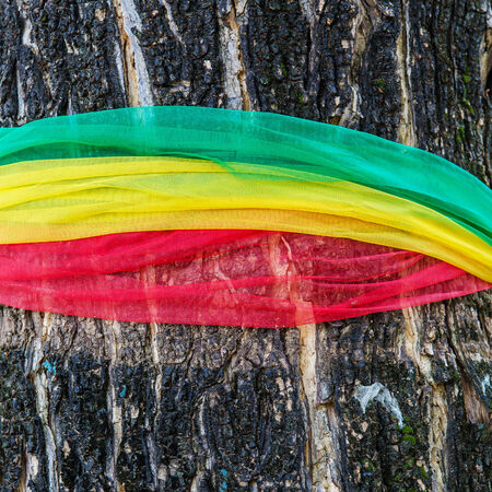 colorful cloth on tree,thai tradition の写真素材