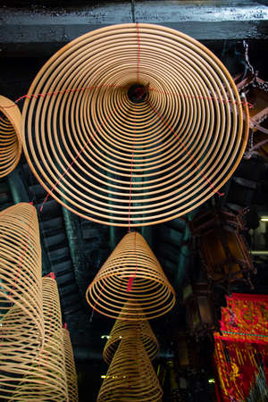 The hanging incense coils of a Chinese temple の写真素材