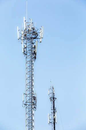Telecommunication tower on blue sky 