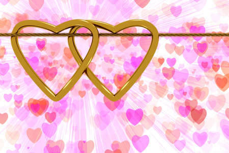 Two hearts hanging on a rope symbolicallyの写真素材