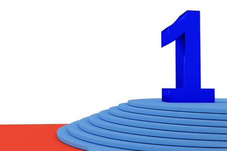 Staircase with with number one and red carpet, 3d-illustration