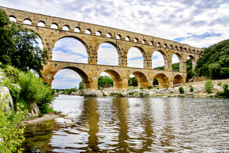 Pont du Gard, old water line of the Romansの写真素材