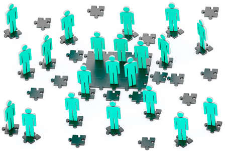 Figures on puzzle piece, 3d illustrationの写真素材