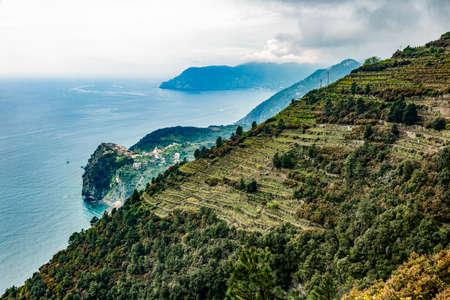CinqueTerre, world cultural heritage on the Italian Mediterranean coastの写真素材