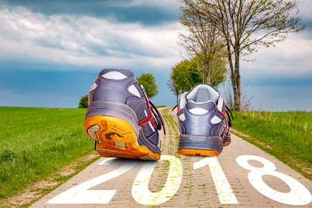 Street with shoes and year 2018