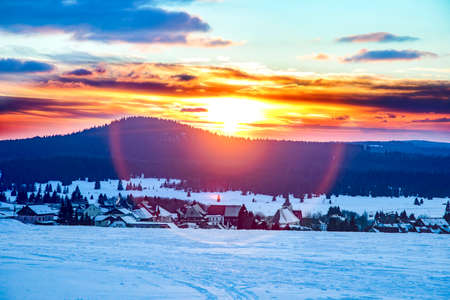 Snow landscape with sunset
の写真素材