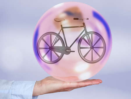 Bicycle in glass ball, 3d illustrationの写真素材
