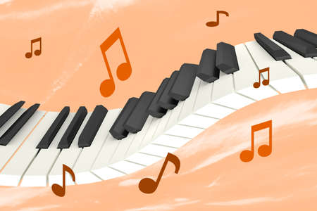 Levitating piano keyboard with notes, 3D illustrationの写真素材