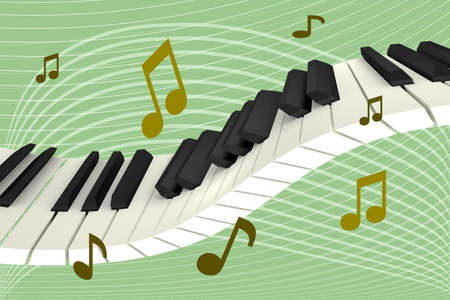 Levitating piano keyboard with notes, 3D illustrationの写真素材