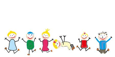 Exited jumping kids, illustrationの写真素材