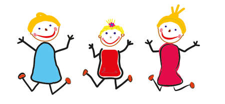 Exited jumping kids, illustrationの写真素材