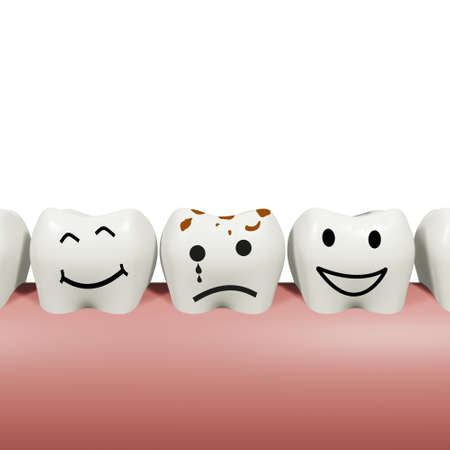 Sick tooth in the series of healthy, 3D illustrationの写真素材