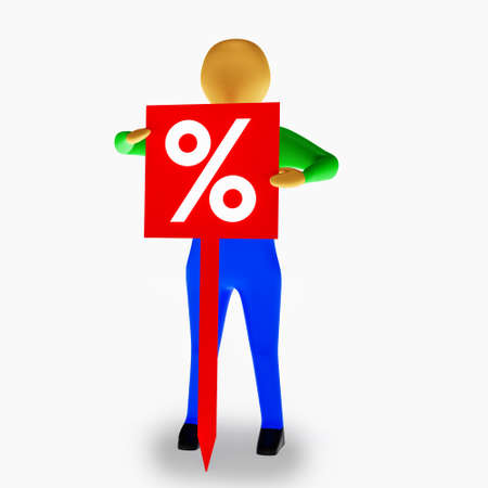 Man holds signboard with percent sign, 3D illustrationの写真素材