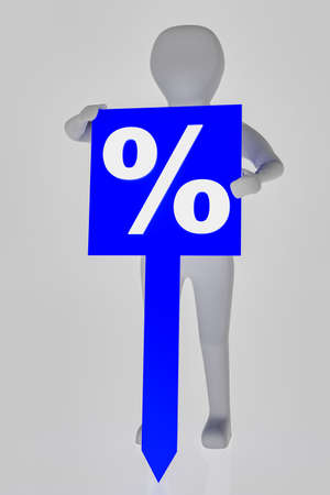 Man holds signboard with percent sign, 3D illustrationの写真素材
