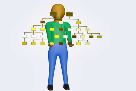 Man holds family tree, 3D illustration