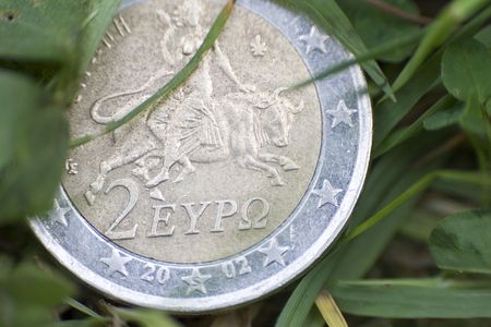 two euros lying in the grass