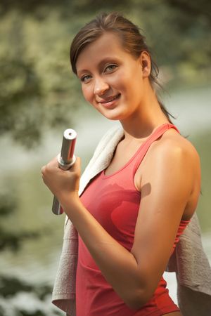 woman with dumbbellの写真素材