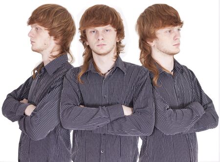 three perspective of man over whiteの写真素材