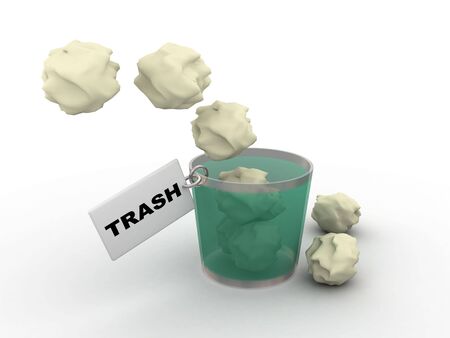 illustration of falling trash in a bucketの写真素材