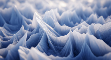 A mesmerizing abstract landscape featuring sharp, angular peaks in shades of blue and white, creating a textured and dynamic visual experience.の素材