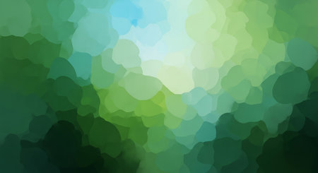 An abstract watercolor background featuring shades of green and blue, with a soft, diffused light source creating a calming and serene atmosphere.の素材