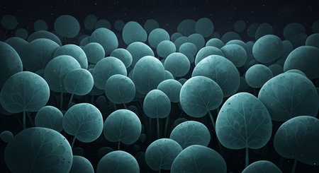 An artistic rendering showcasing a dense field of teal-colored, spherical objects with a soft, textured appearance, creating a visually intriguing and abstract composition.の素材