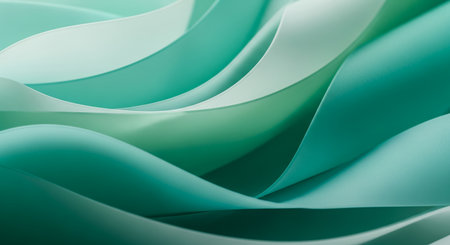 An artistic image showcasing flowing abstract waves in shades of teal and green, creating a sense of depth and movement. The composition is visually appealing and evokes a feeling of tranquility.の素材