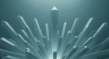 A cluster of translucent crystals emerges from a misty background, illuminated by a soft, ethereal glow.の素材