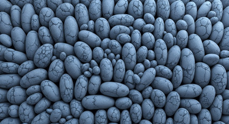 A captivating arrangement of blue pebbles creates an abstract mosaic, showcasing texture and natural beauty in a unique stone pattern.の素材