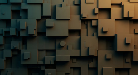 A textured background composed of various sized cubes creating a geometric pattern with dramatic lighting.の素材