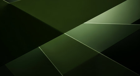 A modern abstract background featuring various shades of green, creating a geometric pattern with sharp lines and angles.の素材