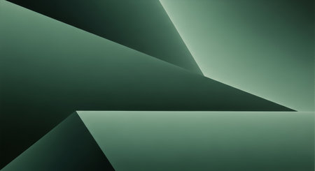 A modern abstract composition featuring geometric shapes in shades of green, with interplay of light and shadow creating depth and visual interest.の素材