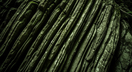 Detailed view of textured rock strata, showing natural patterns and organic growth.の素材