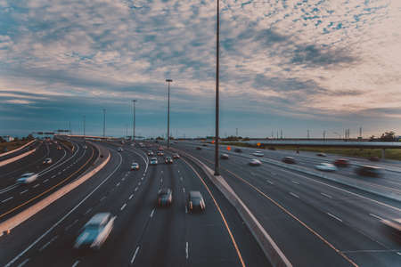 Major highway in the early evening in Toronto, Canadaの写真素材